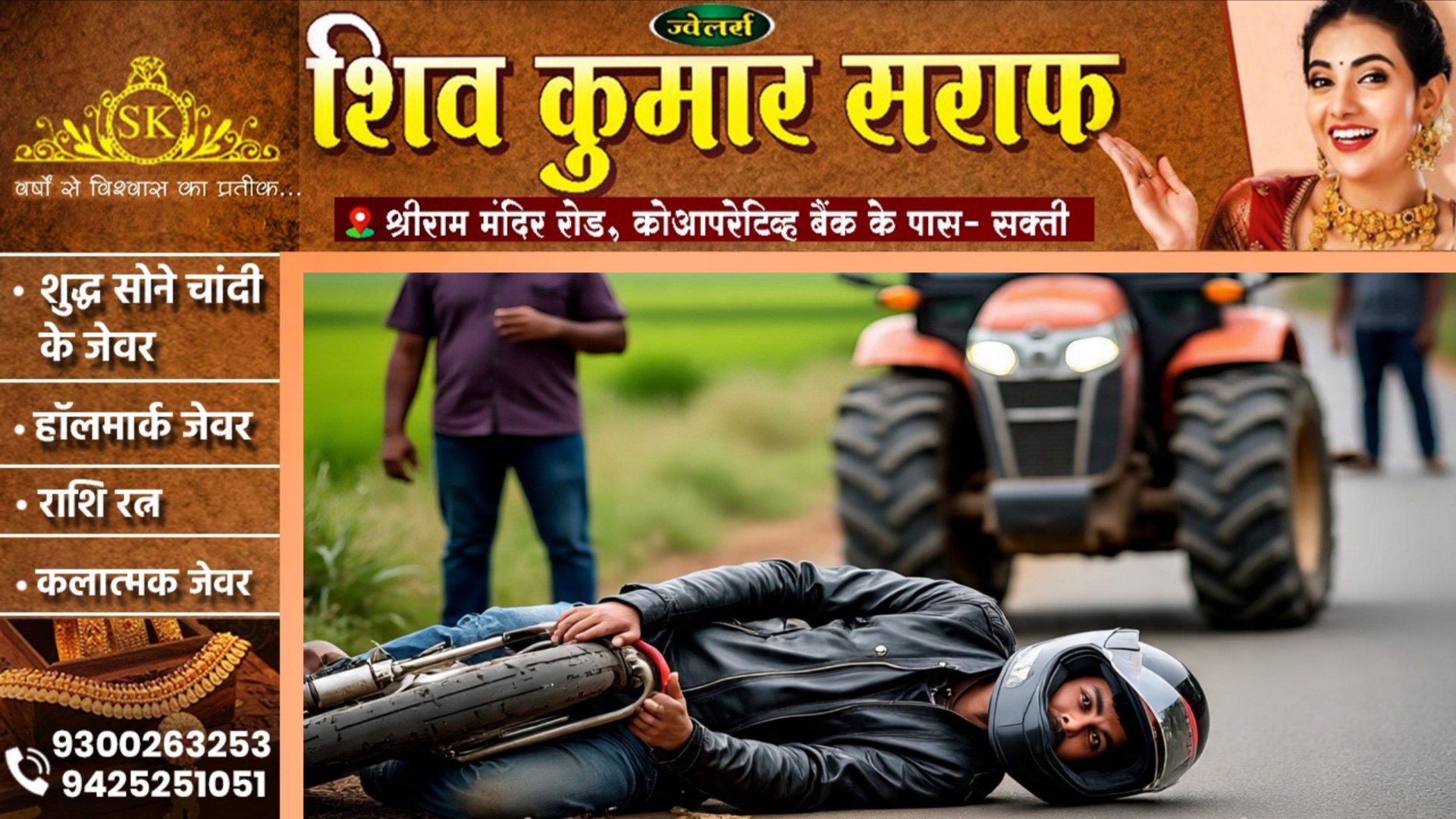 छत्तीसगढ़ - तेज रफ्तार ट्रैक्टर ने बाईक सवारो को मारी टक्कर, हादसे में एक कि मौत और दो घायल