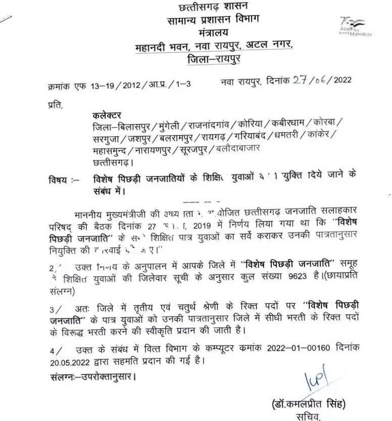 छत्तीसगढ़ सरकार ने शिक्षित युवाओं को नौकरी देने के लिए कसी कमर , सीधी भर्ती के लिए सभी कलेक्टर को लिखा पत्र