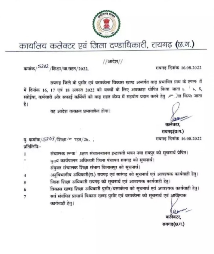 CG BIG BREAKING - सभी स्कुलो को बंद करने का आदेश जारी , देखे आदेश की कॉपी