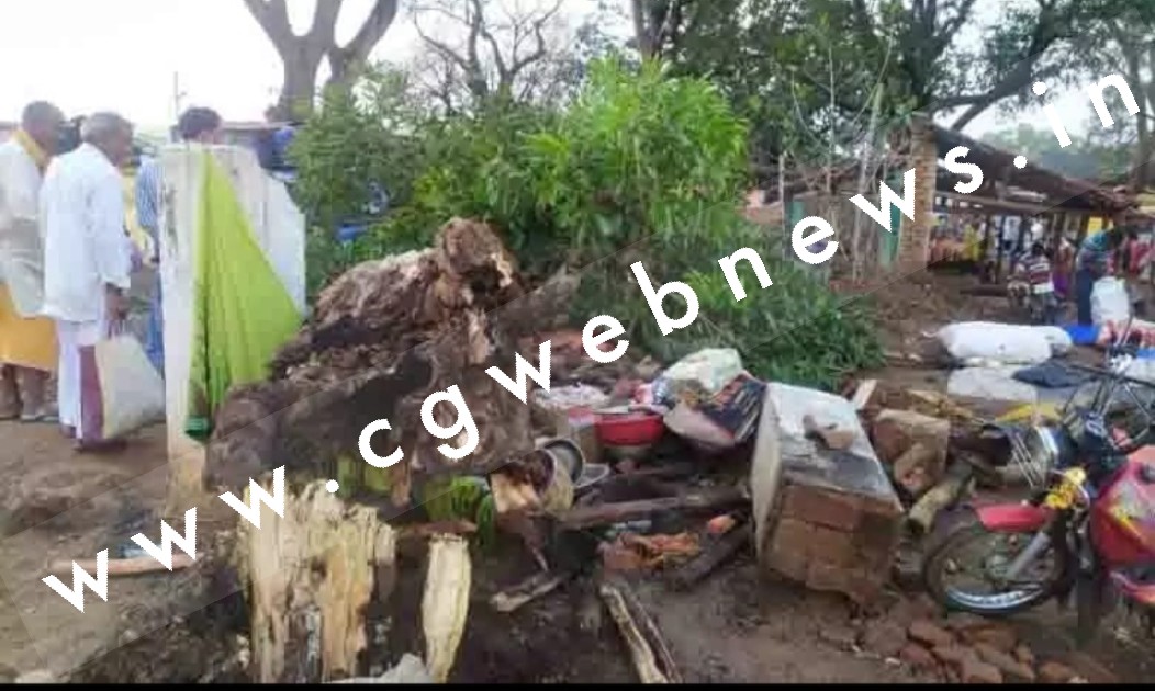 छत्तीसगढ़ में तूफान ने मचाई तबाही , बाजार में काल बन गिरा पेड़ , चना मुर्रा बेचने बैठे दंपति की दबने से मौत