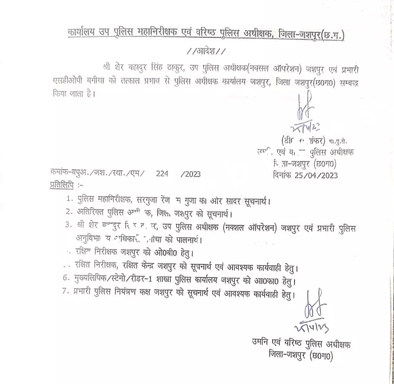 छत्तीसगढ़ - जिला पंचायत सदस्य से मारपीट का मामला , दो आरक्षक सस्पेंड , SDOP एस पी कार्यालय अटैच