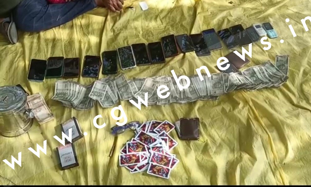 सक्ती - जुए के अड्डे पर जुआरी बन कर पँहुचे सक्ती TI प्रवीण राजपूत , 02 लाख के साथ 19 जुआरियो को किया गिरफ्तार