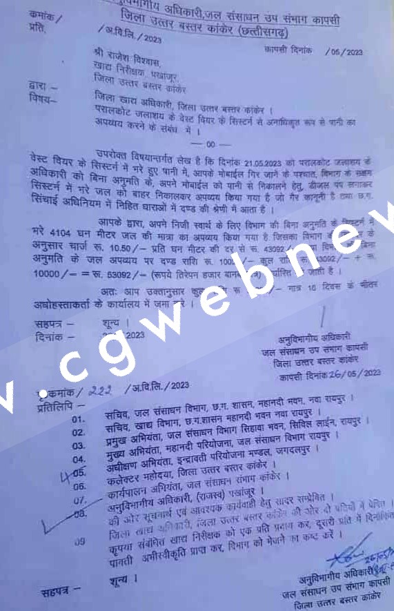 जलासय से पानी बहाने वाले फूड इंस्पेक्टर की निकल गई हेकड़ी , लगा भारी जुर्माना , अब SDO की बारी