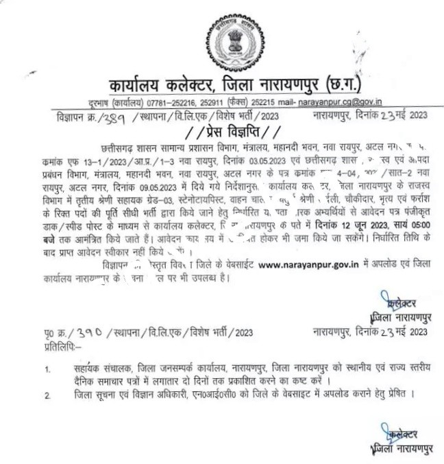 छत्तीसगढ़ - सरकारी नौकरी पाने का सुनहरा मौका , इन 32 पदों पर होगी भर्ती , जल्द करे आवेदन