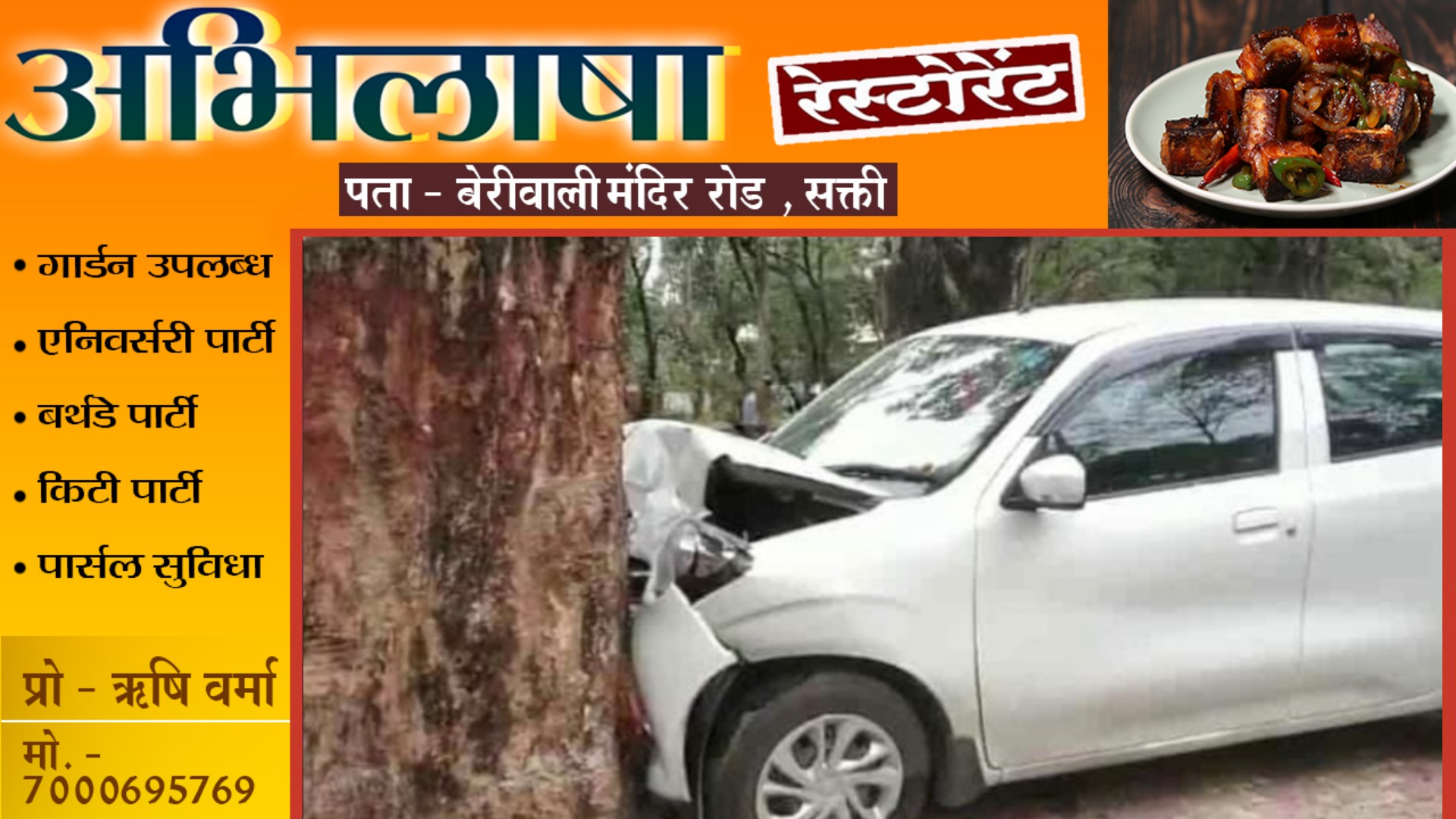 छत्तीसगढ़ - तेज रफ्तार कार पेंड़ से टकराई , हादसे में सीनियर मेडिकल ऑफिसर की मौत