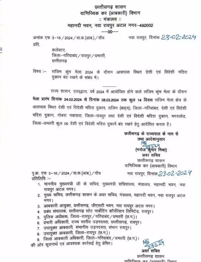 साय सरकार का बड़ा फैसला , आज से लगातार 14 दिनों तक बंद रहेगी सभी शराब की दुकान , देखे आदेश